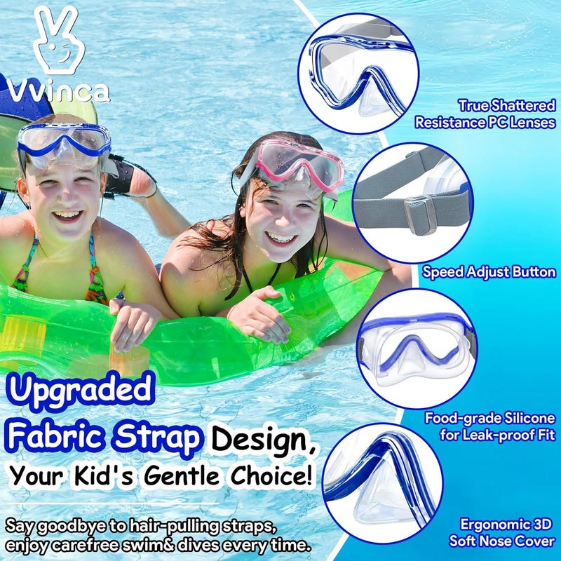 Vvinca Kids-Goggles with Nose Cover, Diving Mask Elastic Fabric Strap Anti Fog Anti Shattered Lens for Kids Swim Goggles 3-14 - Image 2